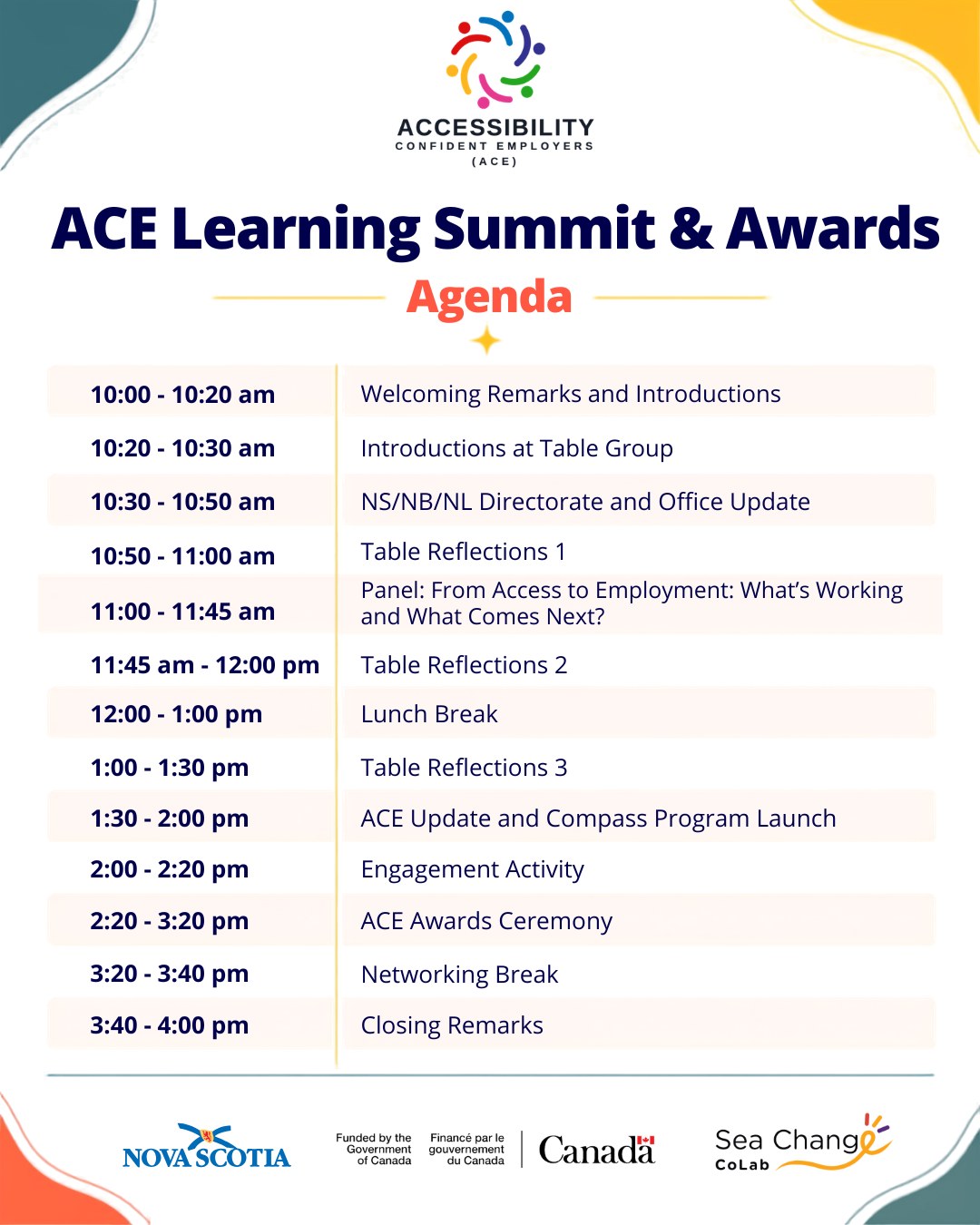 2026 ACE Learning Summit & Awards Agenda, all text is written below